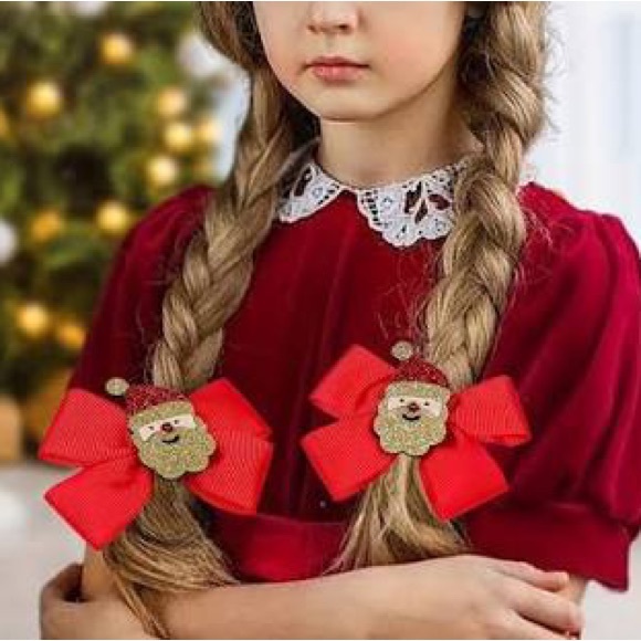 Hair Bow Jumbo XMAS Sequin Double Layered Tree Grosgrain Bow-tie Set of 3 New - Picture 4 of 4